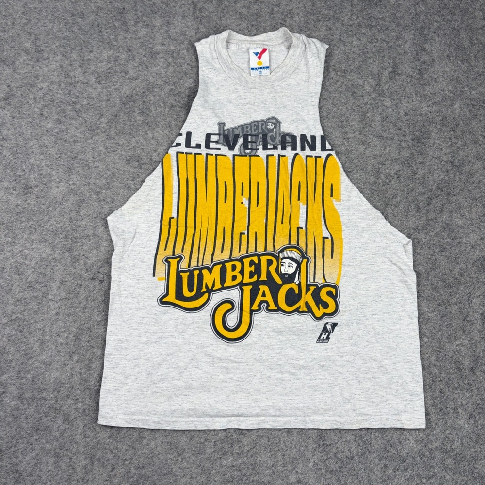 Vintage 90s Artex Muscle Tee Mens Medium Cleveland Lumberjacks IHL Hockey Gray